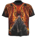 Spiral Unisex T-Shirt: Flaming Death (Black) (All Over Print)