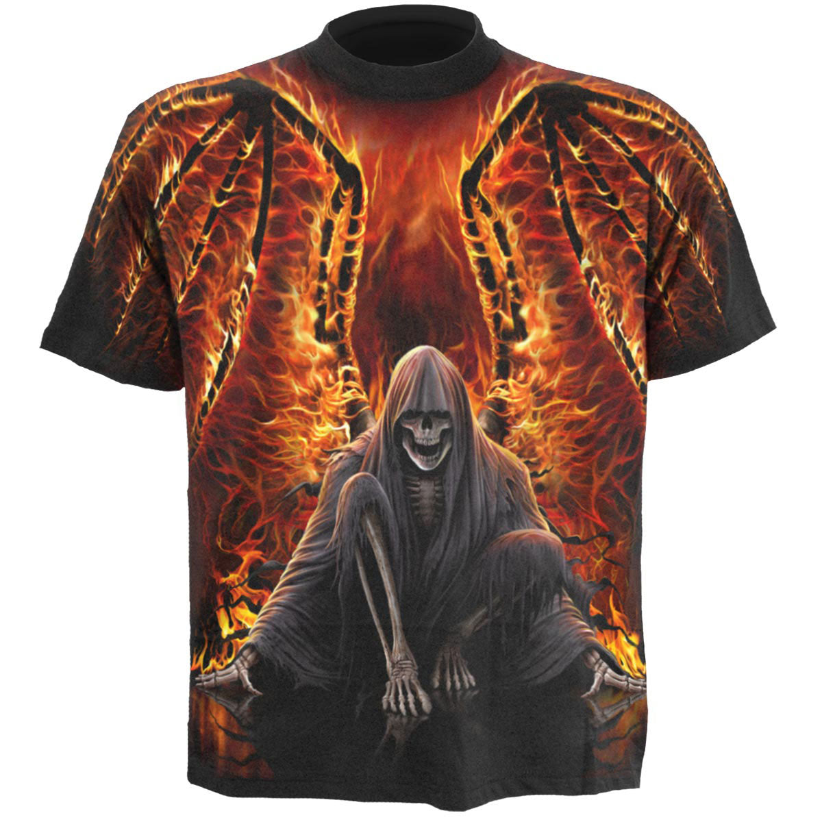 Spiral Unisex T-Shirt: Flaming Death (Black) (All Over Print)