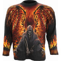 Spiral Unisex Long Sleeve T-Shirt: Flaming Death (Black) (All Over Print)