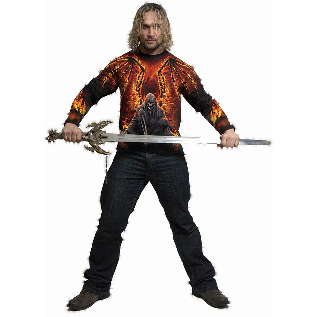 Spiral Unisex Long Sleeve T-Shirt: Flaming Death (Black) (All Over Print)