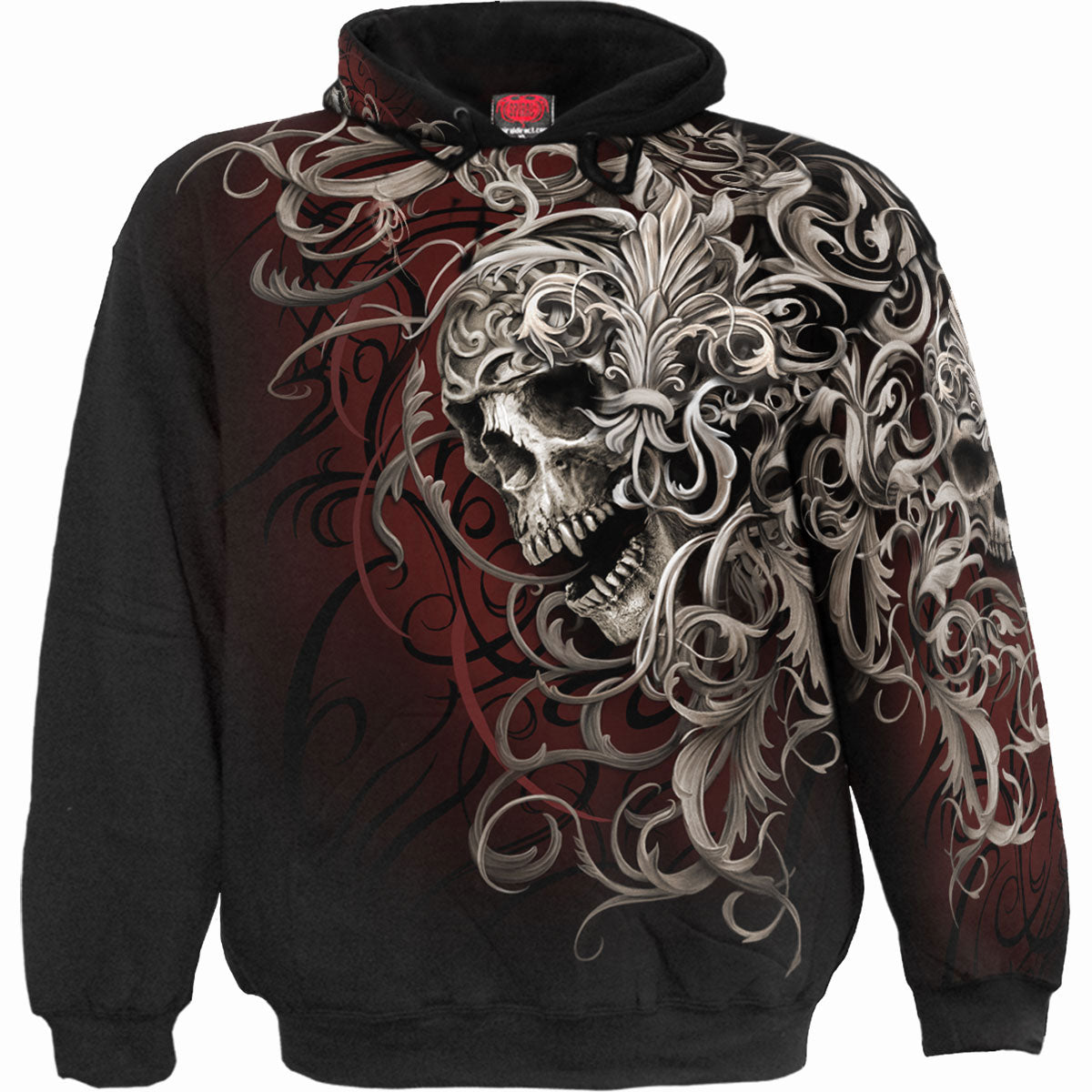 Spiral Unisex Pullover Hoodie: Skull Shoulder Wrap (Black) (All Over Print)