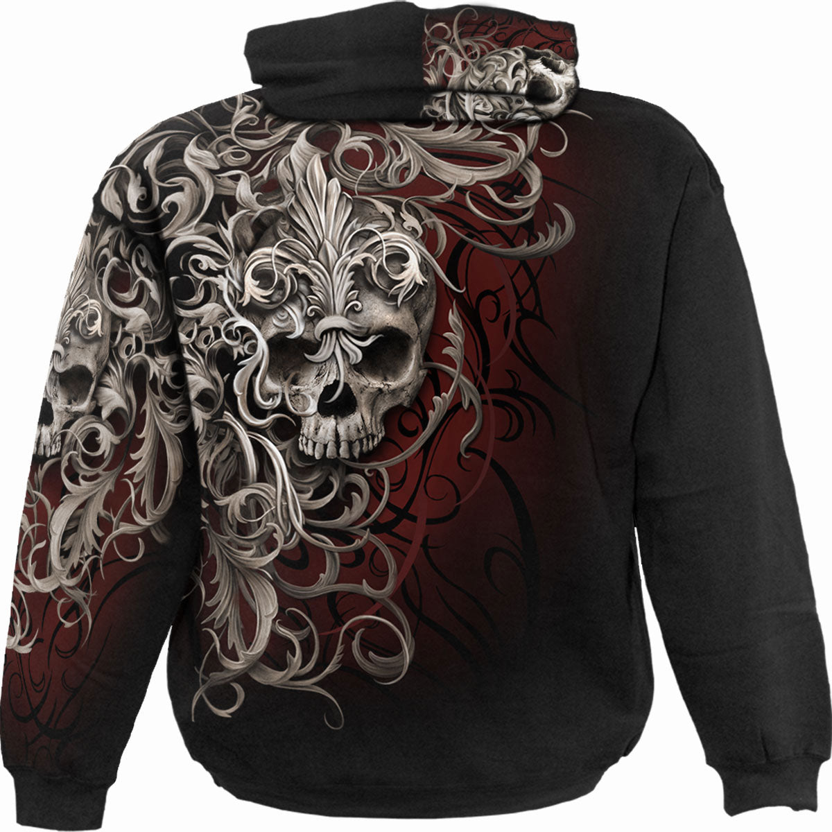 Spiral Unisex Pullover Hoodie: Skull Shoulder Wrap (Black) (All Over Print)