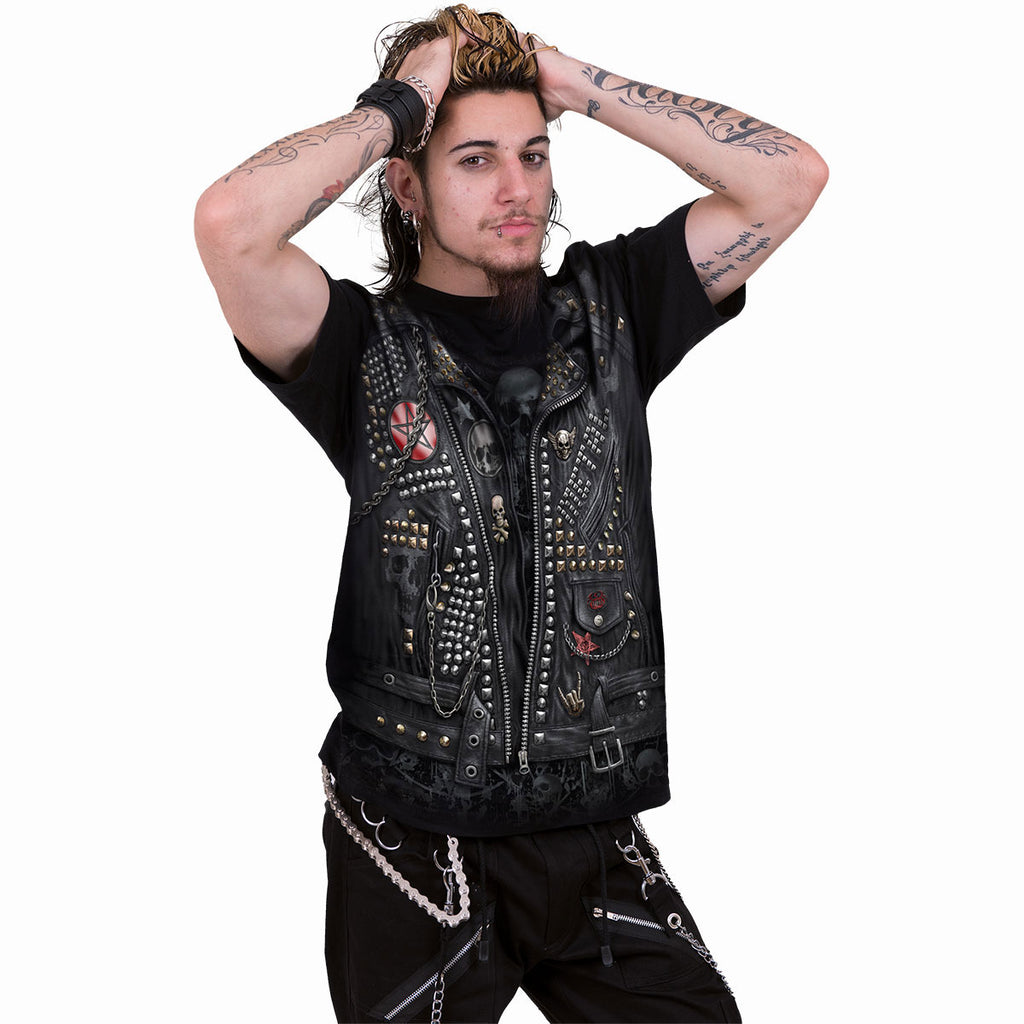 Spiral Unisex T-Shirt: Goth Metal (Black) (All Over Print)