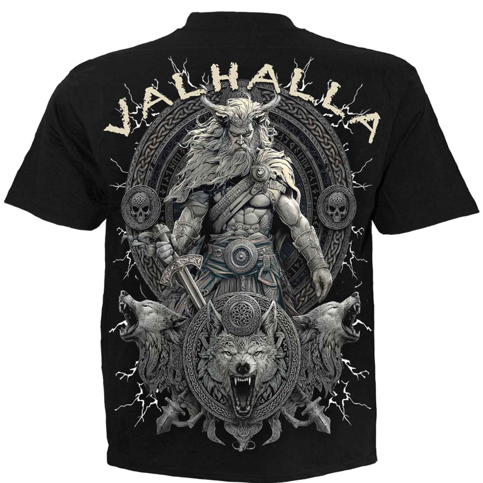 Spiral Unisex T-Shirt: Valhalla (Black) (Back Print)