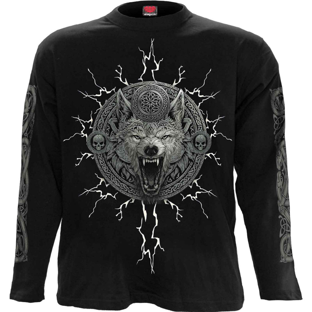 Spiral Unisex Long Sleeve T-Shirt: Valhalla (Black) (Back & Sleeve Print)