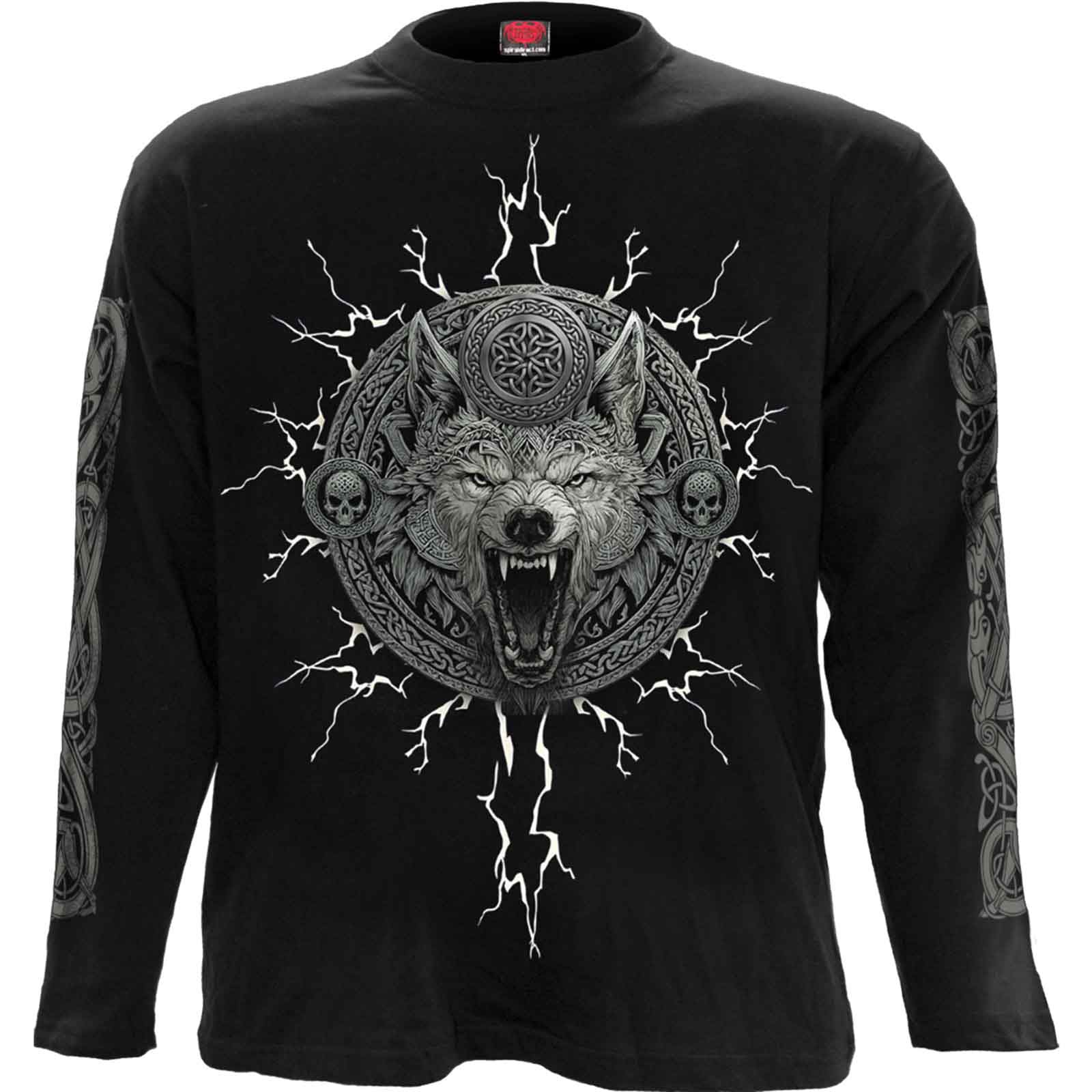 Spiral Unisex Long Sleeve T-Shirt: Valhalla (Black) (Back & Sleeve Print)