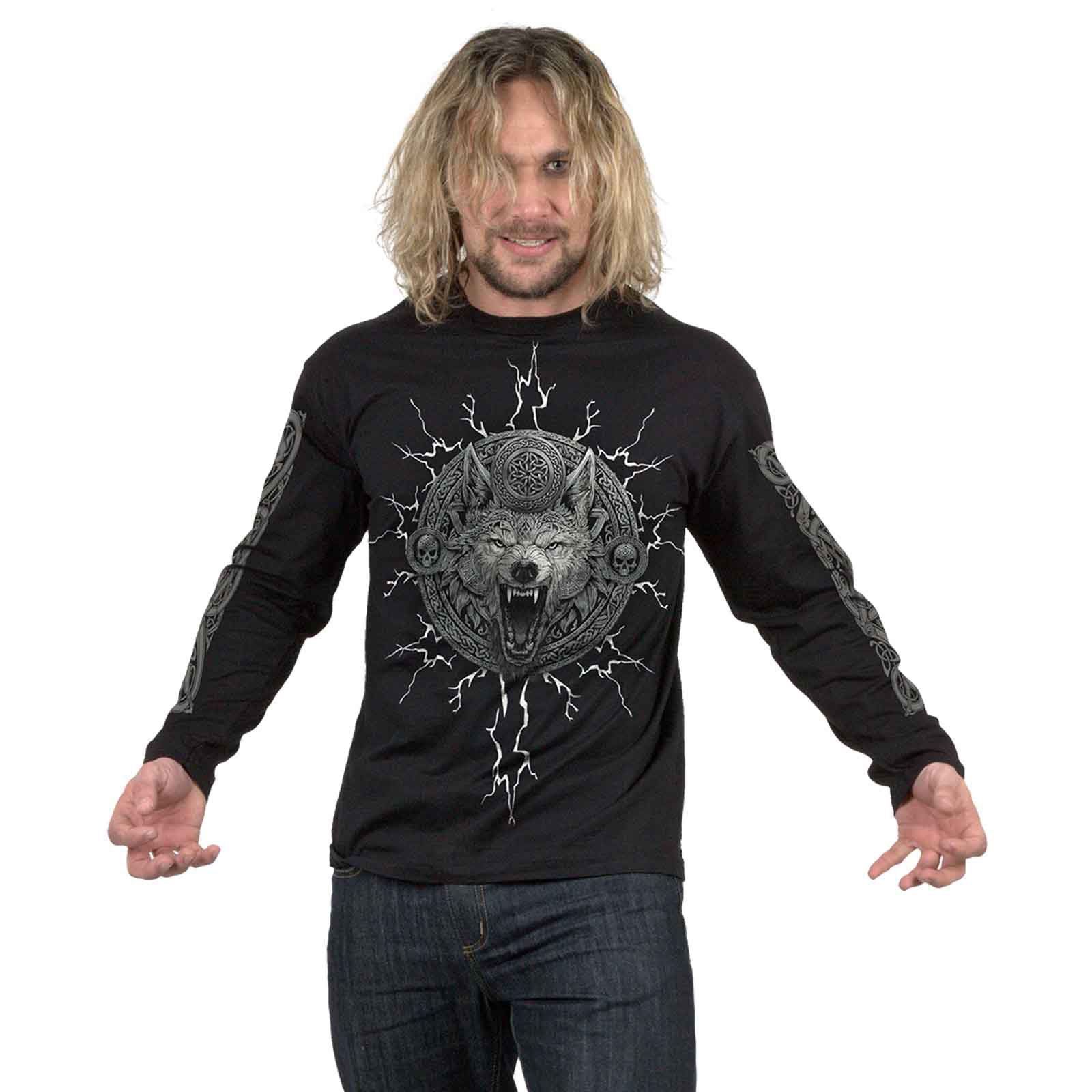 Spiral Unisex Long Sleeve T-Shirt: Valhalla (Black) (Back & Sleeve Print)