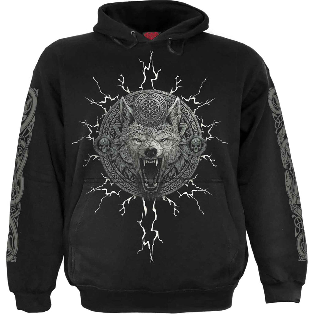 Spiral Unisex Pullover Hoodie: Valhalla (Black) (Back & Sleeve Print)