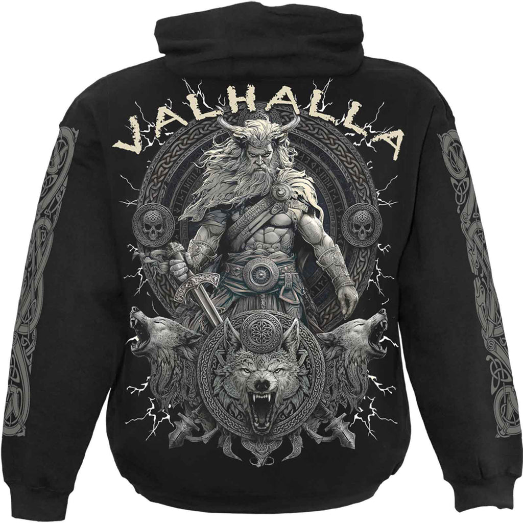 Spiral Unisex Pullover Hoodie: Valhalla (Black) (Back & Sleeve Print)