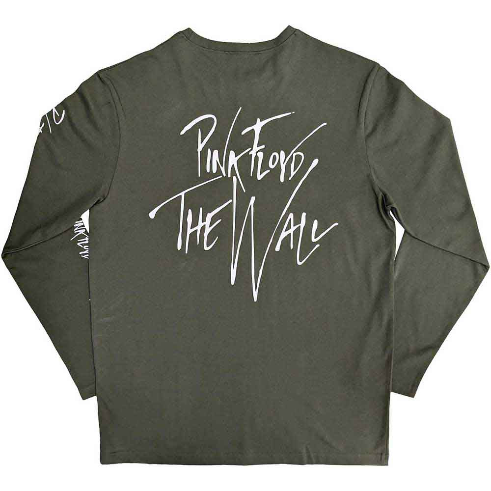 Pink Floyd Unisex Long Sleeve T-Shirt: The Wall Hammers Logo (Green) (Back & Sleeve Print)
