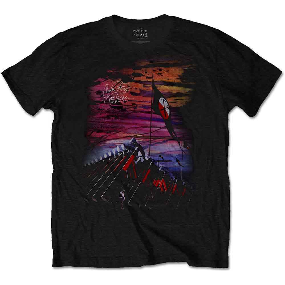 Pink Floyd Unisex T-Shirt: The Wall Flag & Hammers (Black)