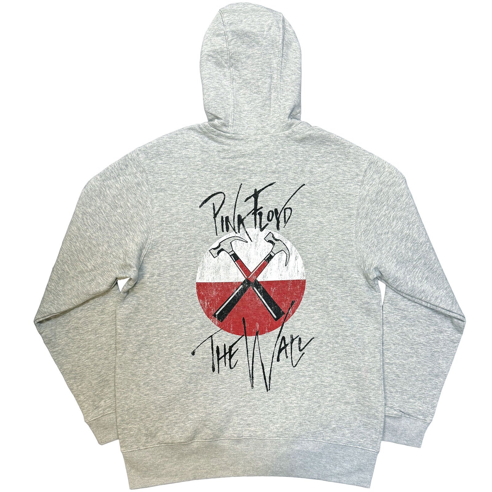 Pink Floyd Unisex Zipped Hoodie: The Wall Faded Hammers Logo (Grey) (Back Print)