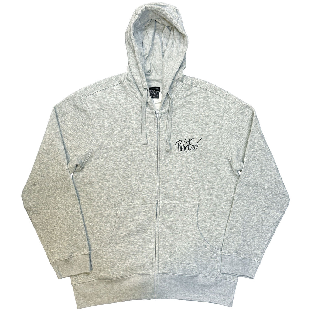 Pink Floyd Unisex Zipped Hoodie: The Wall Faded Hammers Logo (Grey) (Back Print)