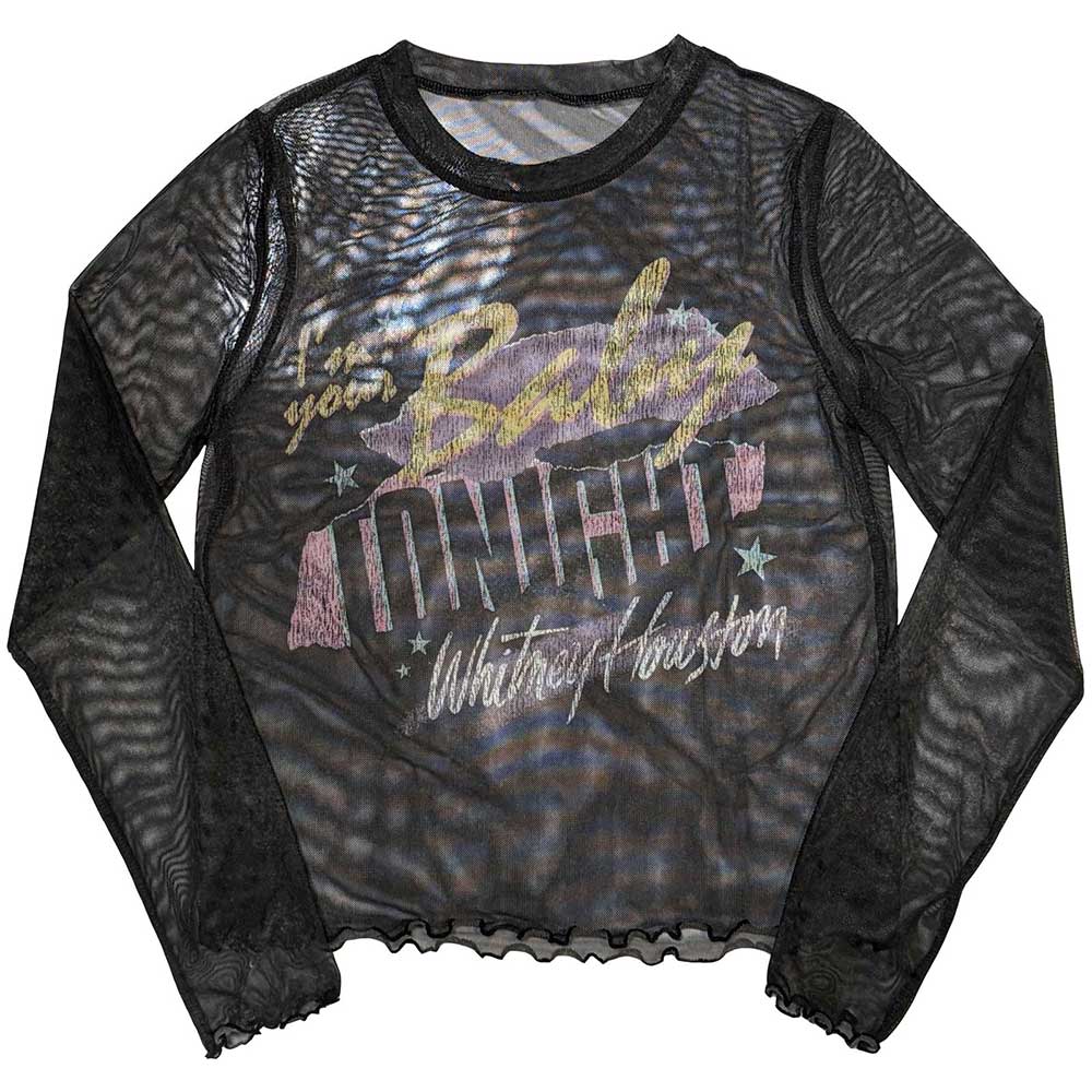 Whitney Houston Ladies Long Sleeve Mesh Crop Top: I'm Your Baby (Black)