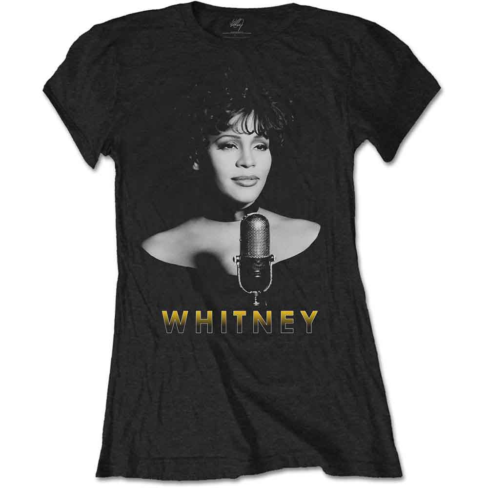 Whitney Houston Ladies T-Shirt: Black & White Photo (Black)