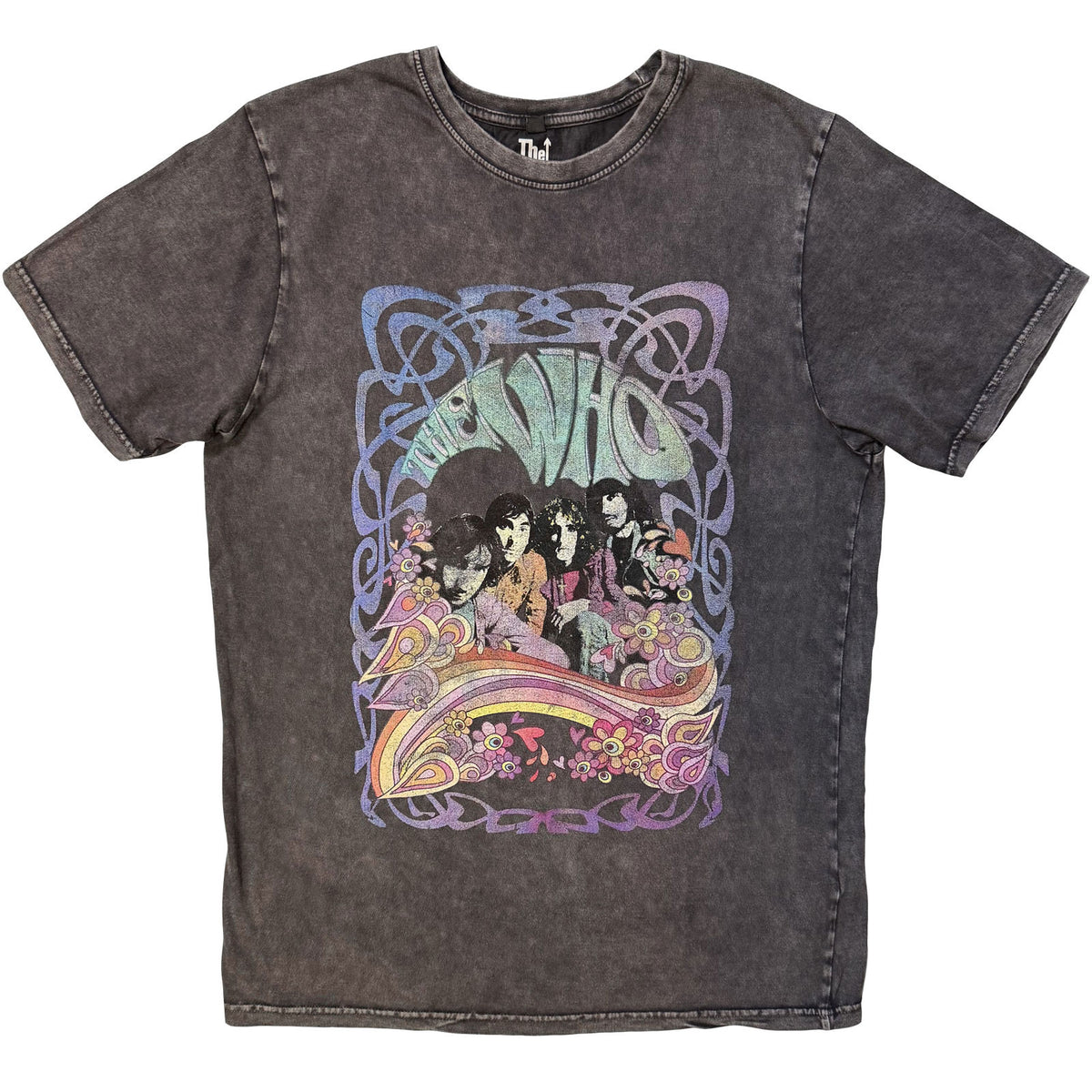 The Who Unisex Stone Wash T-Shirt: Psych Floral (Charcoal Grey)