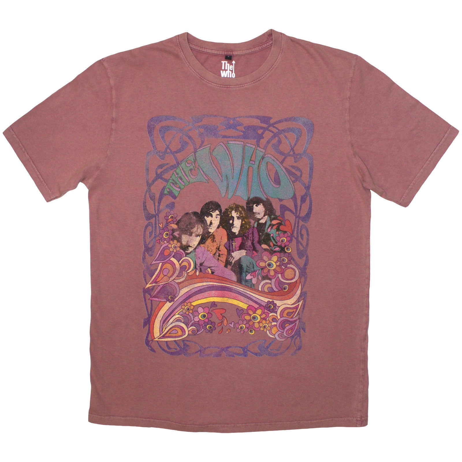 The Who Unisex Stone Wash T-Shirt: Psych Floral (Kashmir Red)