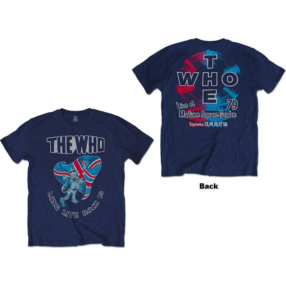 The Who Unisex T-Shirt: Long Live Rock '79 (Navy Blue) (Back Print)