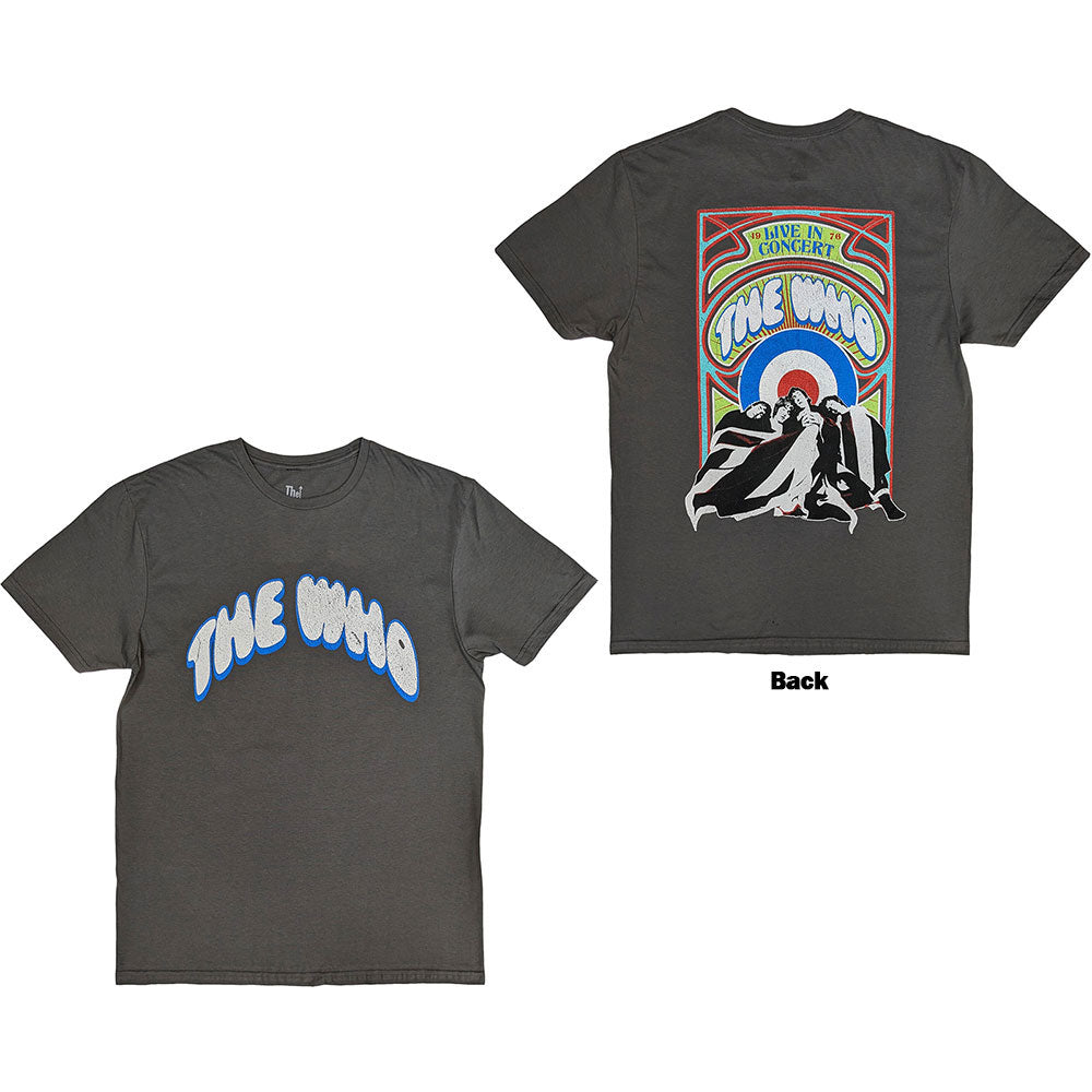 The Who Unisex T-Shirt: Flag Cartoon (Charcoal Grey) (Back Print)