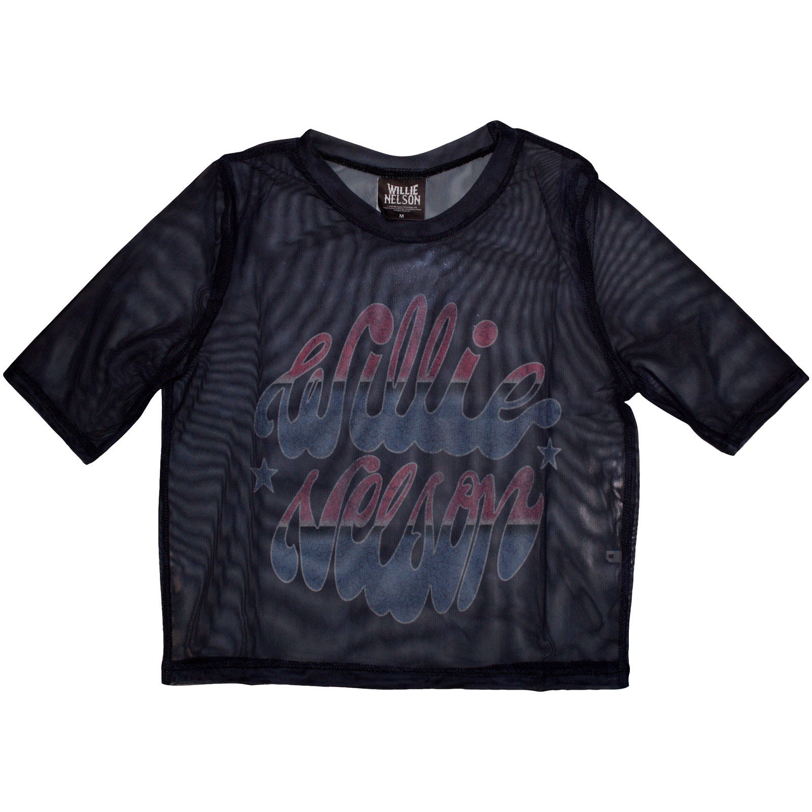 Willie Nelson Ladies Mesh Crop Top: Americana (Navy Blue)
