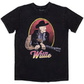 Willie Nelson Unisex Stone Wash T-Shirt: Lasso Portrait (Black)