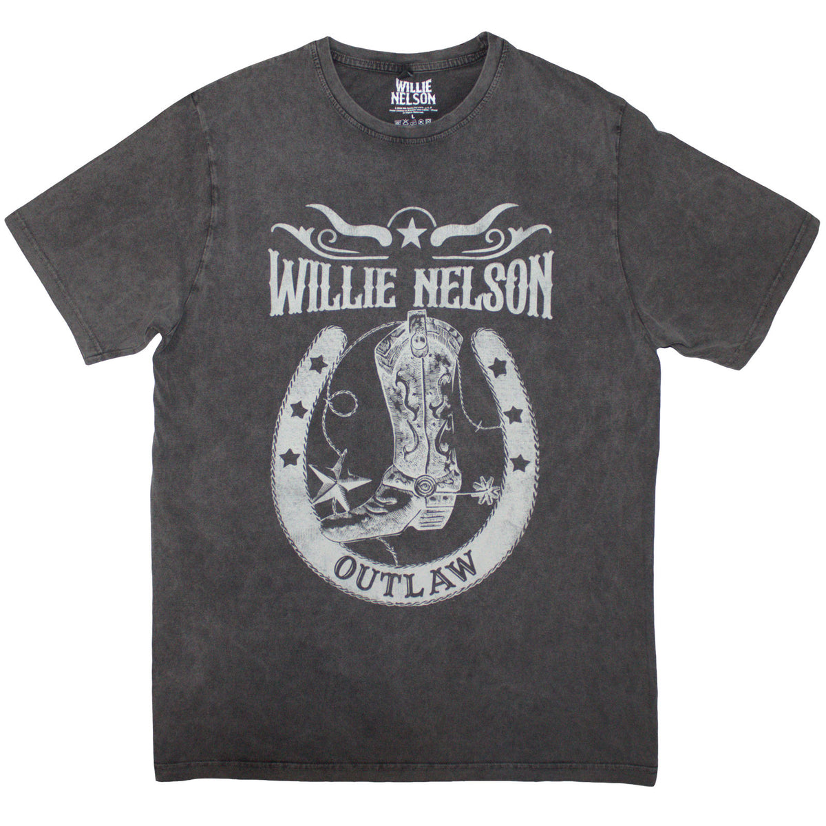 Willie Nelson Unisex Stone Wash T-Shirt: Outlaw (Charcoal Grey)