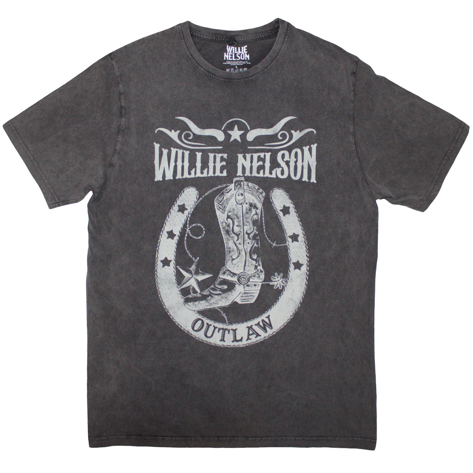 Willie Nelson Unisex Stone Wash T-Shirt: Outlaw (Charcoal Grey)