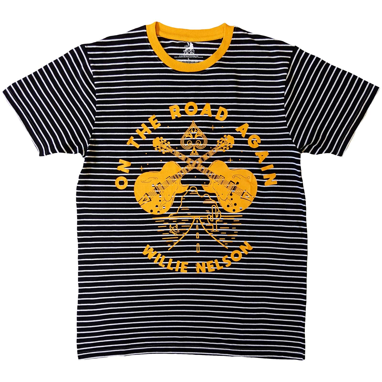 Willie Nelson Unisex Ringer T-Shirt: On The Road Again (Black & White)