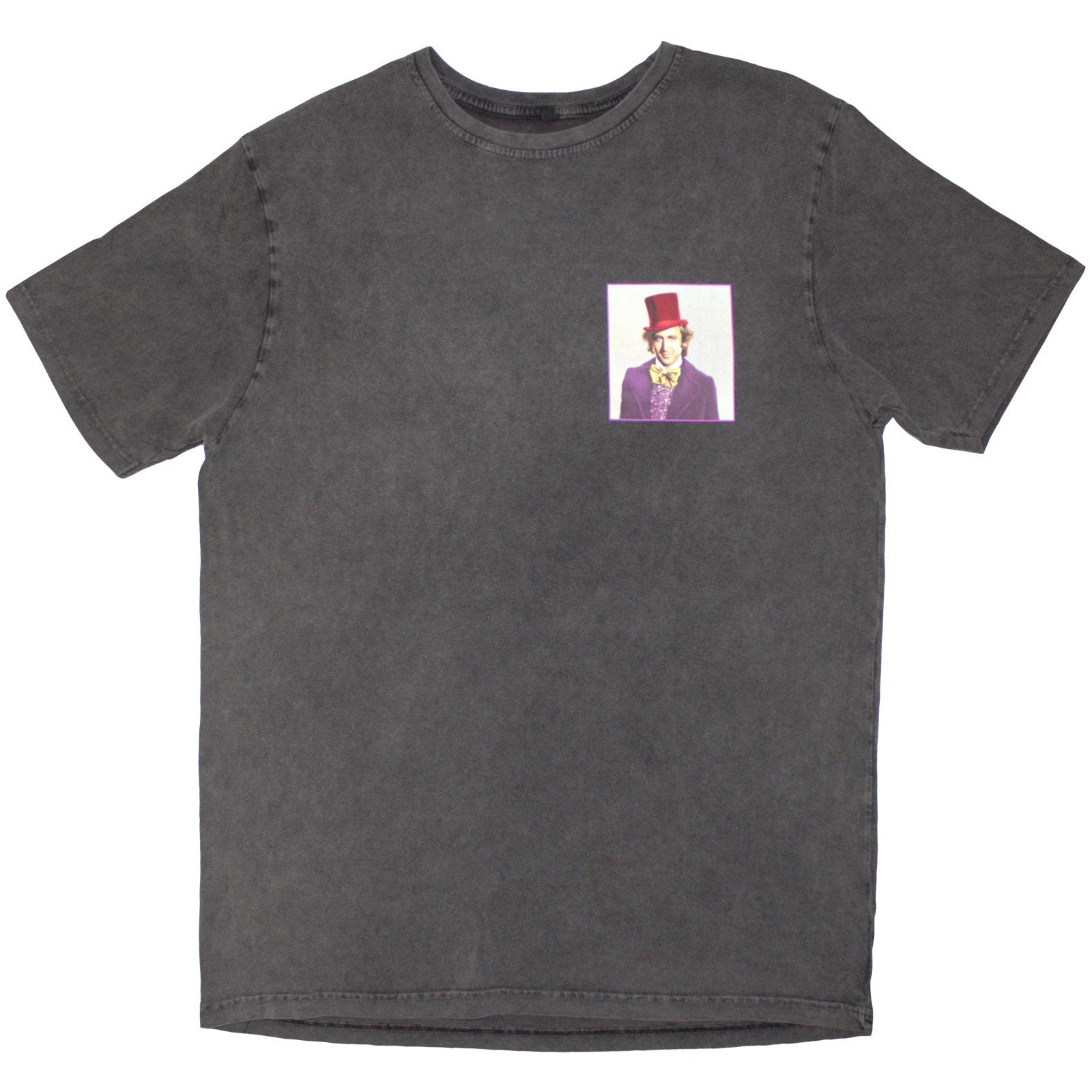 Willy Wonka Unisex Stone Wash T-Shirt: Logo Emblem (Charcoal Grey) (Back Print)