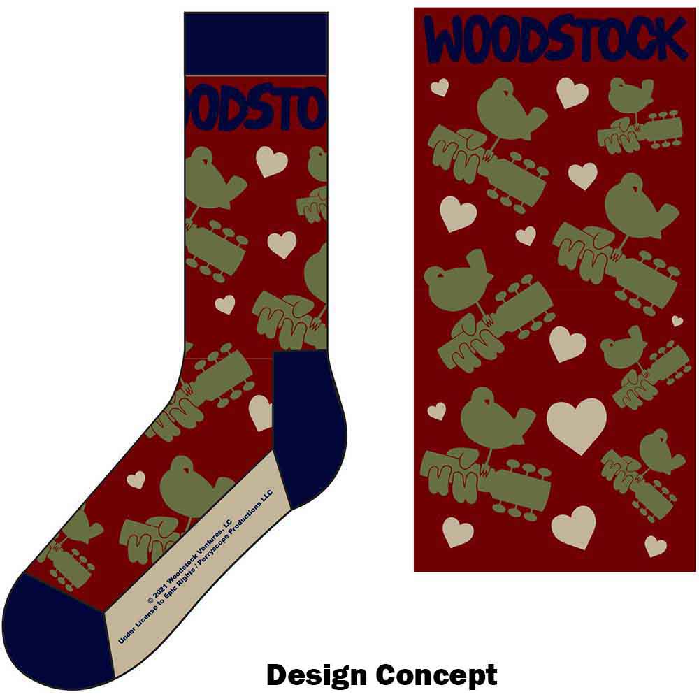Woodstock Unisex Ankle Socks: Birds & Hearts (Red) (UK Size 7 - 11)