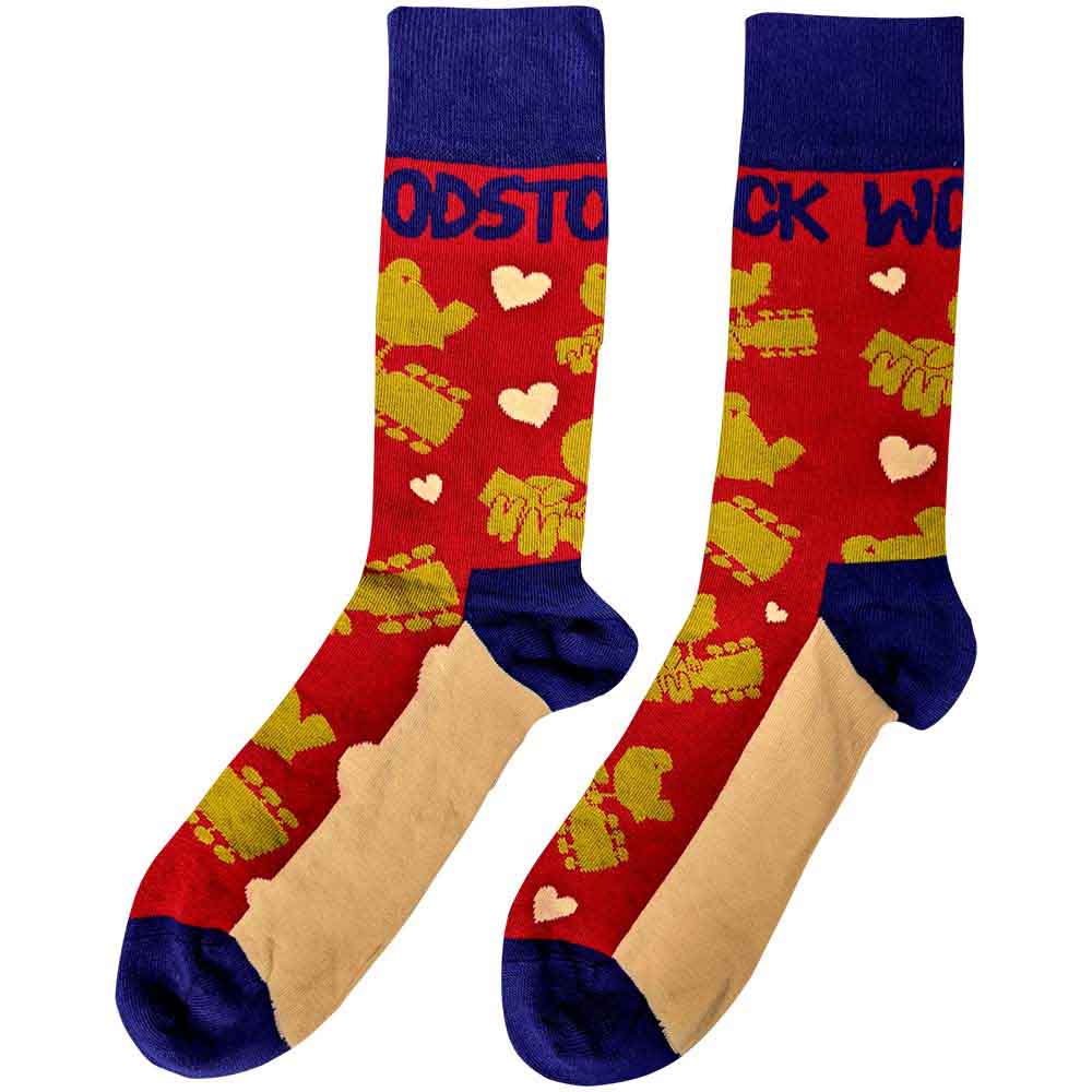 Woodstock Unisex Ankle Socks: Birds & Hearts (Red) (UK Size 7 - 11)