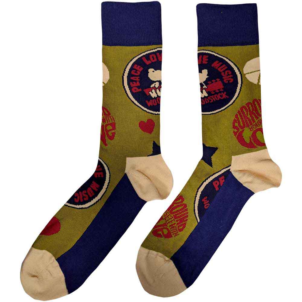 Woodstock Unisex Ankle Socks: Peace - Love - Music (Green) (UK Size 7 - 11)