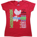 Woodstock Ladies T-Shirt: Vintage Classic Poster (Red)