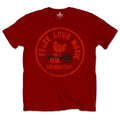 Woodstock Unisex T-Shirt: Love Peace Music (Maroon Red)