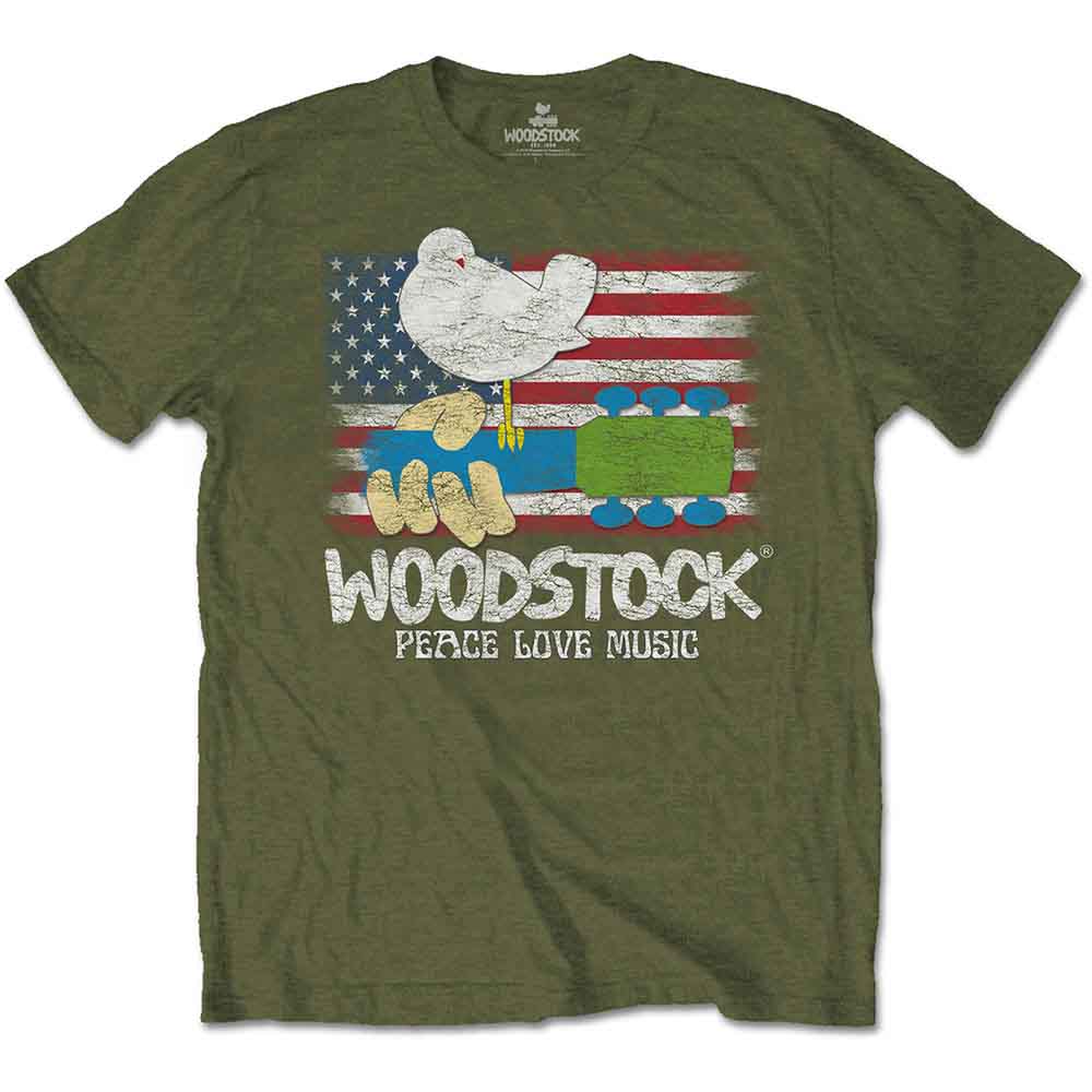 Woodstock Unisex T-Shirt: Flag (Military Green)