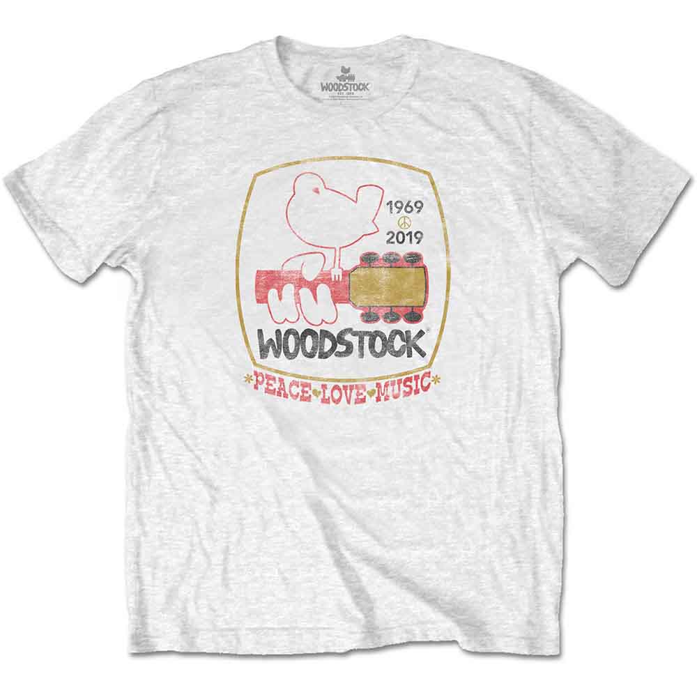 Woodstock Unisex T-Shirt: Peace Love Music (White)