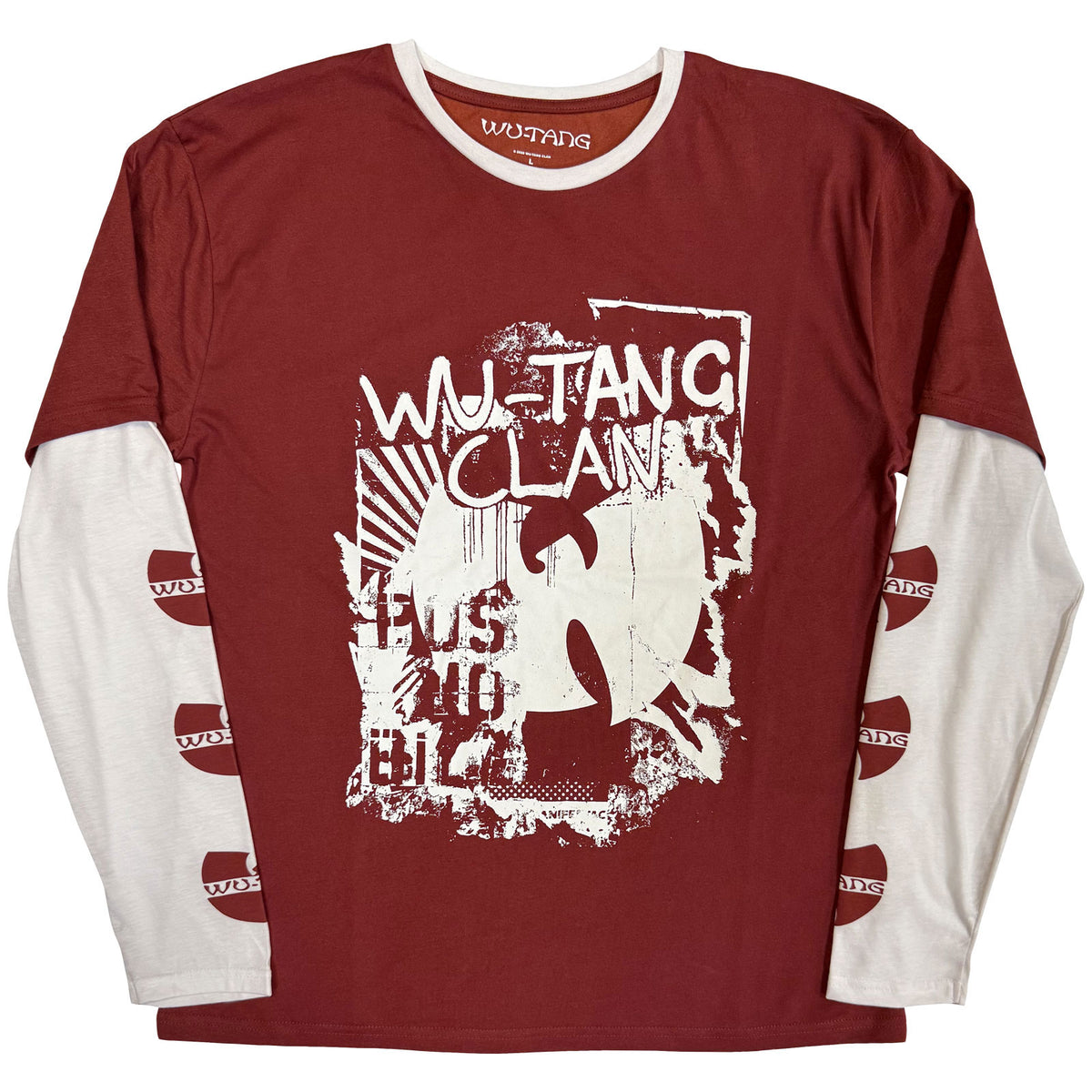 Wu-Tang Clan Unisex 2 In 1 Layered Long Sleeve T-Shirt: Graffiti (Red & White) (Sleeve Print)