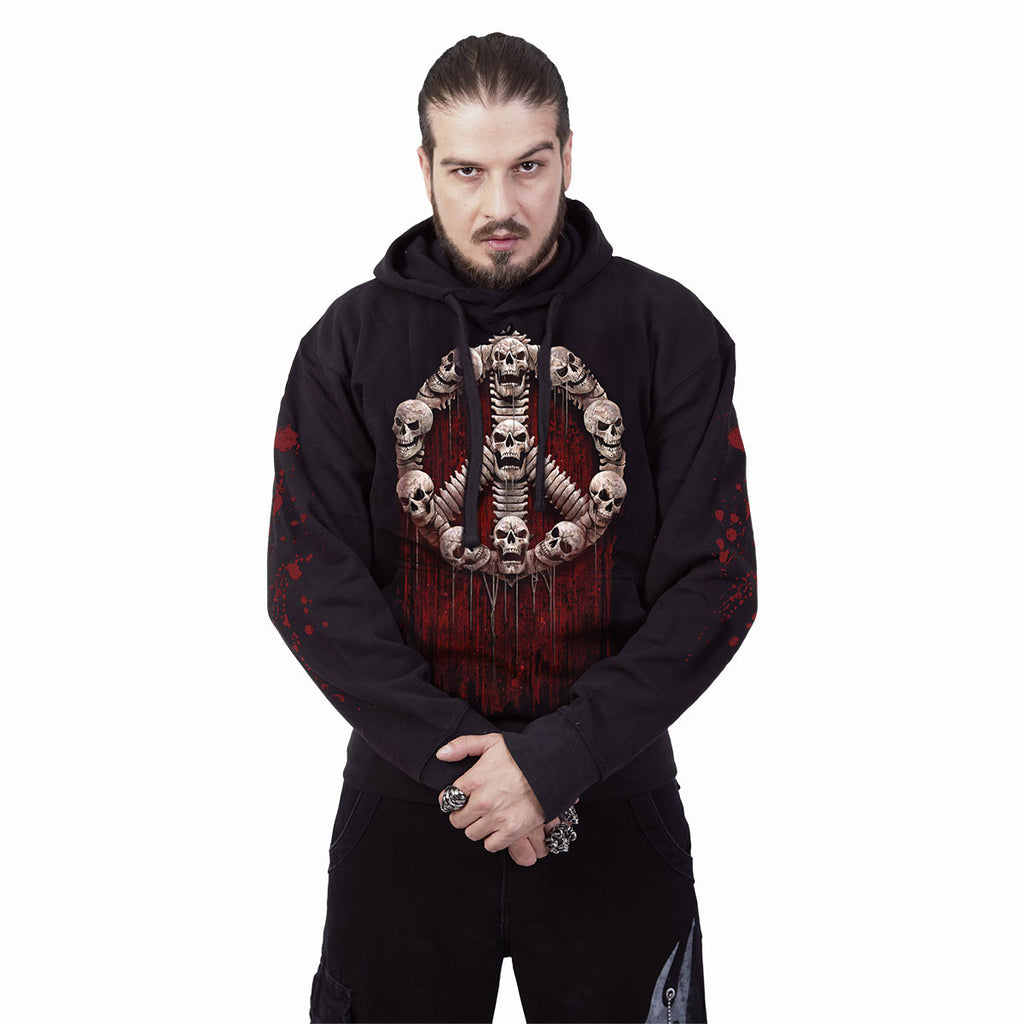 Spiral Unisex Pullover Hoodie: War Kills (Black) (Back & Sleeve Print)