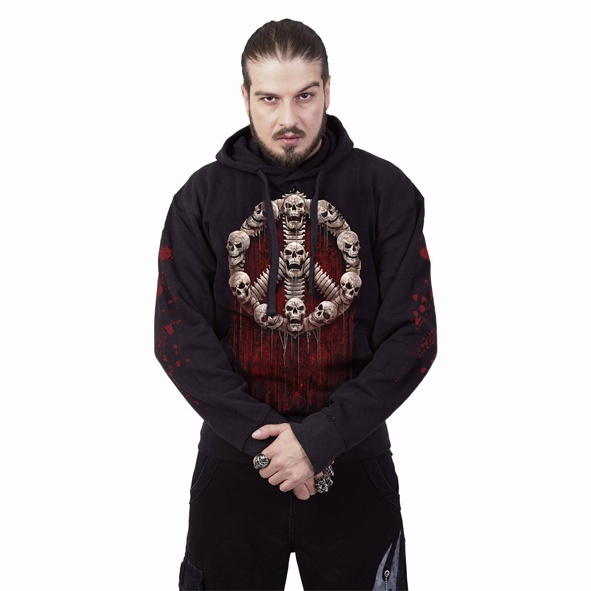 Spiral Unisex Pullover Hoodie: War Kills (Black) (Back & Sleeve Print)