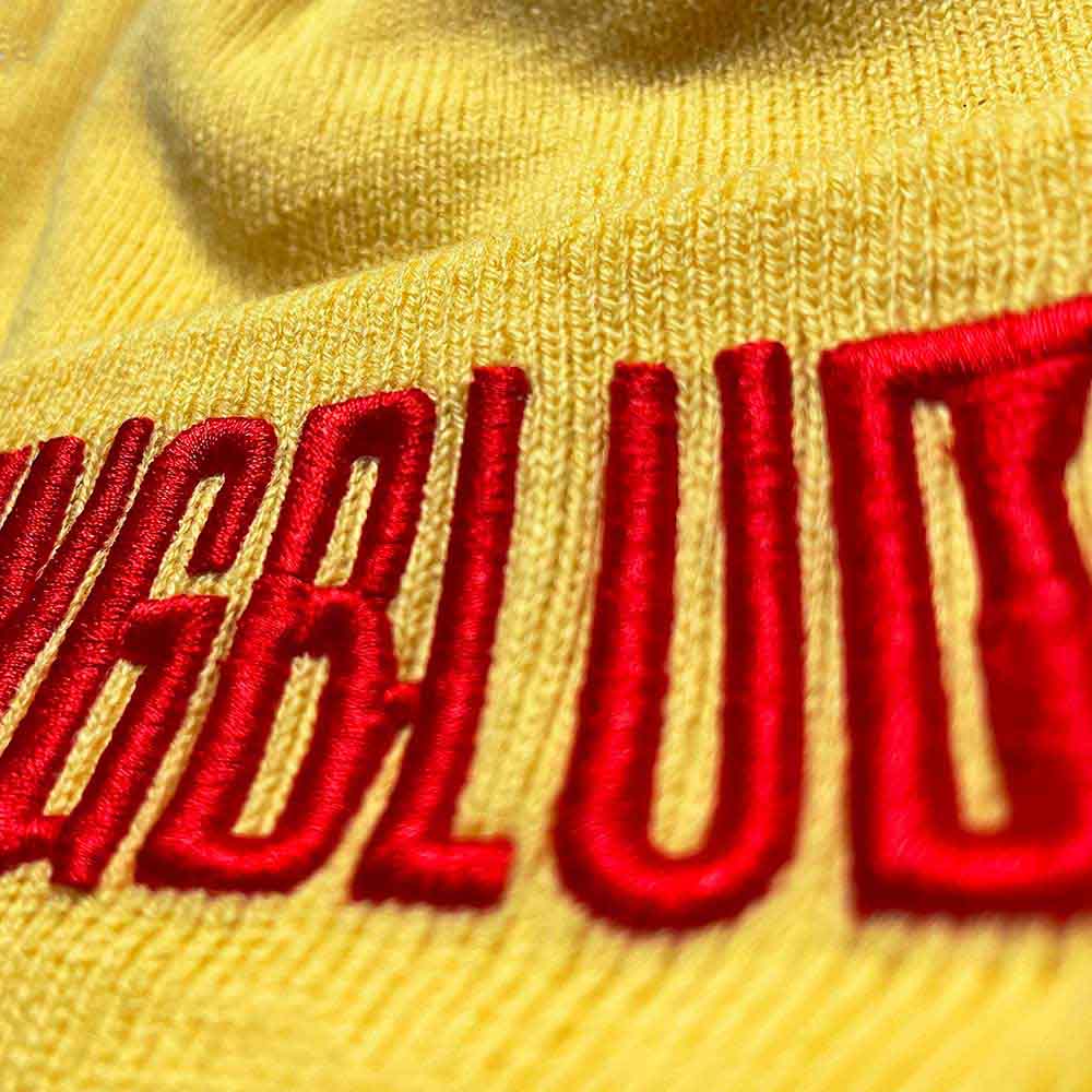 Yungblud Unisex Beanie Hat: Red Logo (Yellow)
