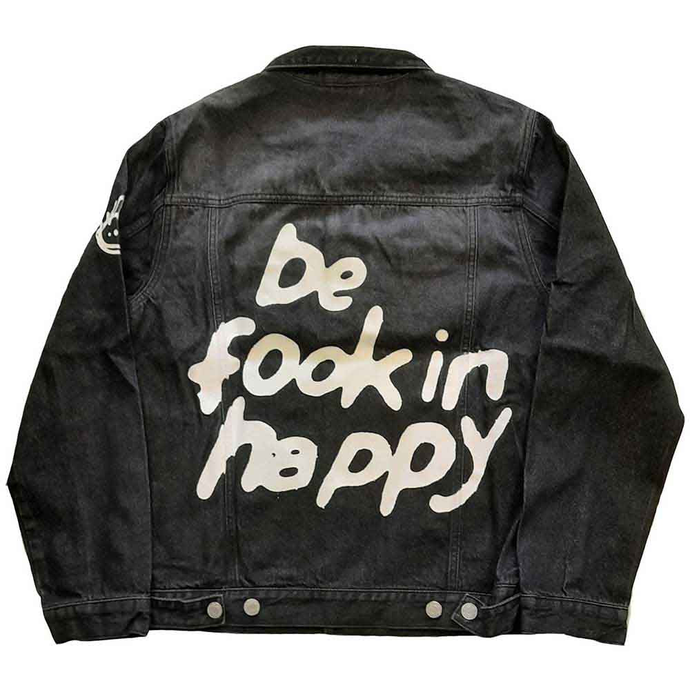 Yungblud Unisex Denim Jacket: Be Fooking Happy (Black Denim) (Back & Sleeve Print)