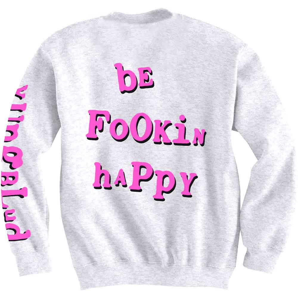 Yungblud Unisex Sweatshirt: Raver Smile (White) (Back & Sleeve Print)