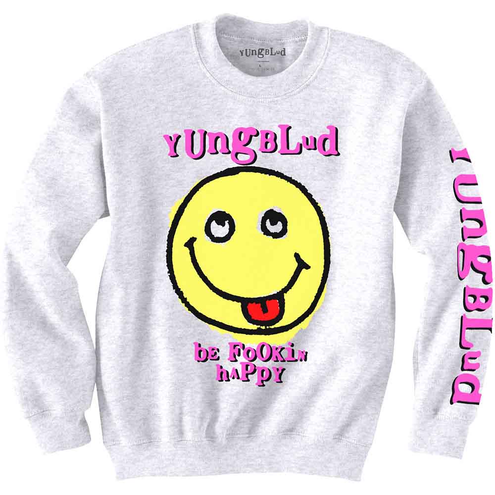 Yungblud Unisex Sweatshirt: Raver Smile (White) (Back & Sleeve Print)