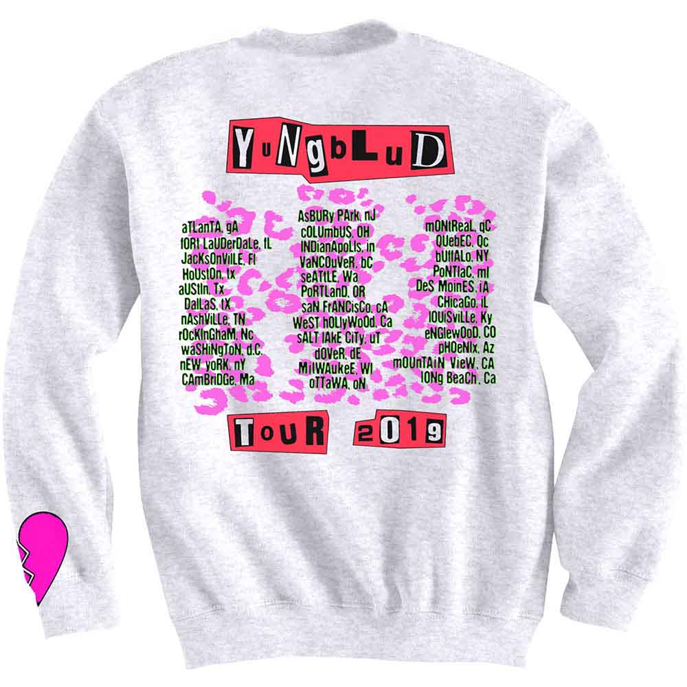 Yungblud Unisex Sweatshirt: Tour (White) (Back & Sleeve Print)