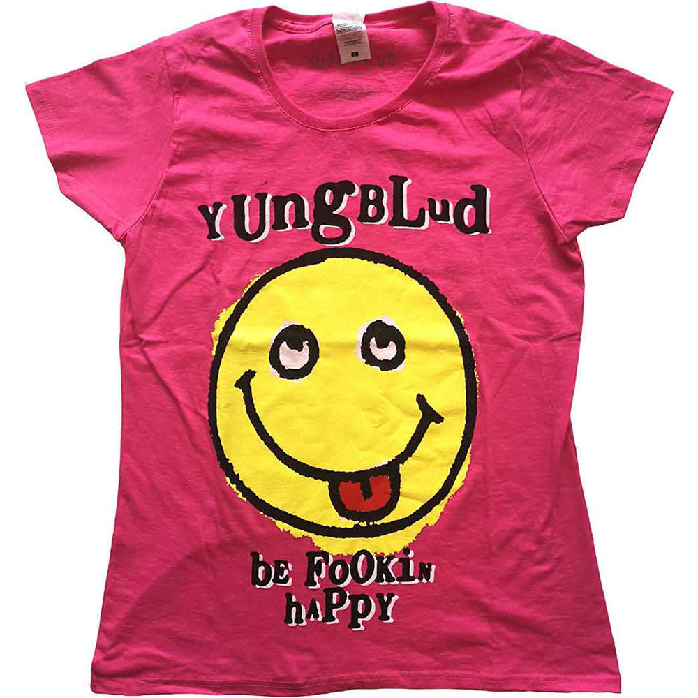 Yungblud Ladies T-Shirt: Raver Smile (Pink) (Back Print)