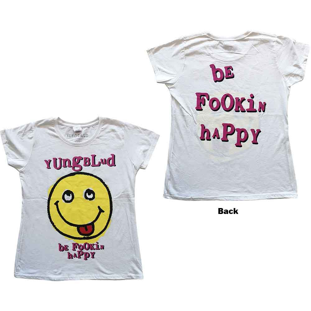 Yungblud Ladies T-Shirt: Raver Smile (White) (Back Print)