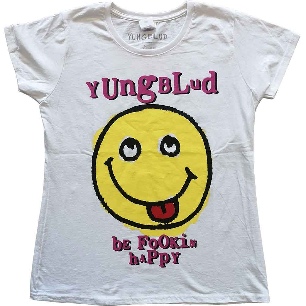 Yungblud Ladies T-Shirt: Raver Smile (White) (Back Print)