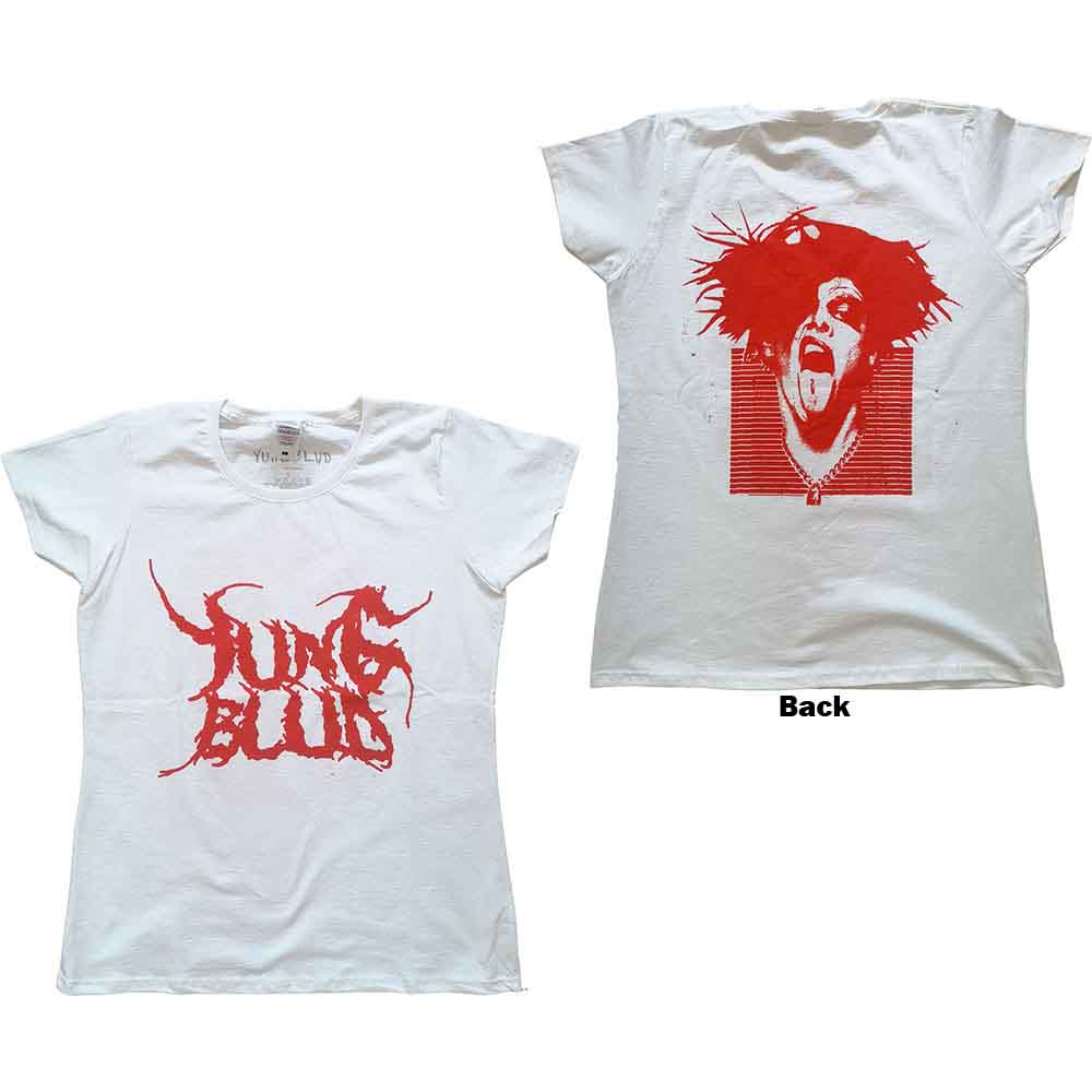 Yungblud Ladies T-Shirt: DEADHAPPY (White) (Back Print)