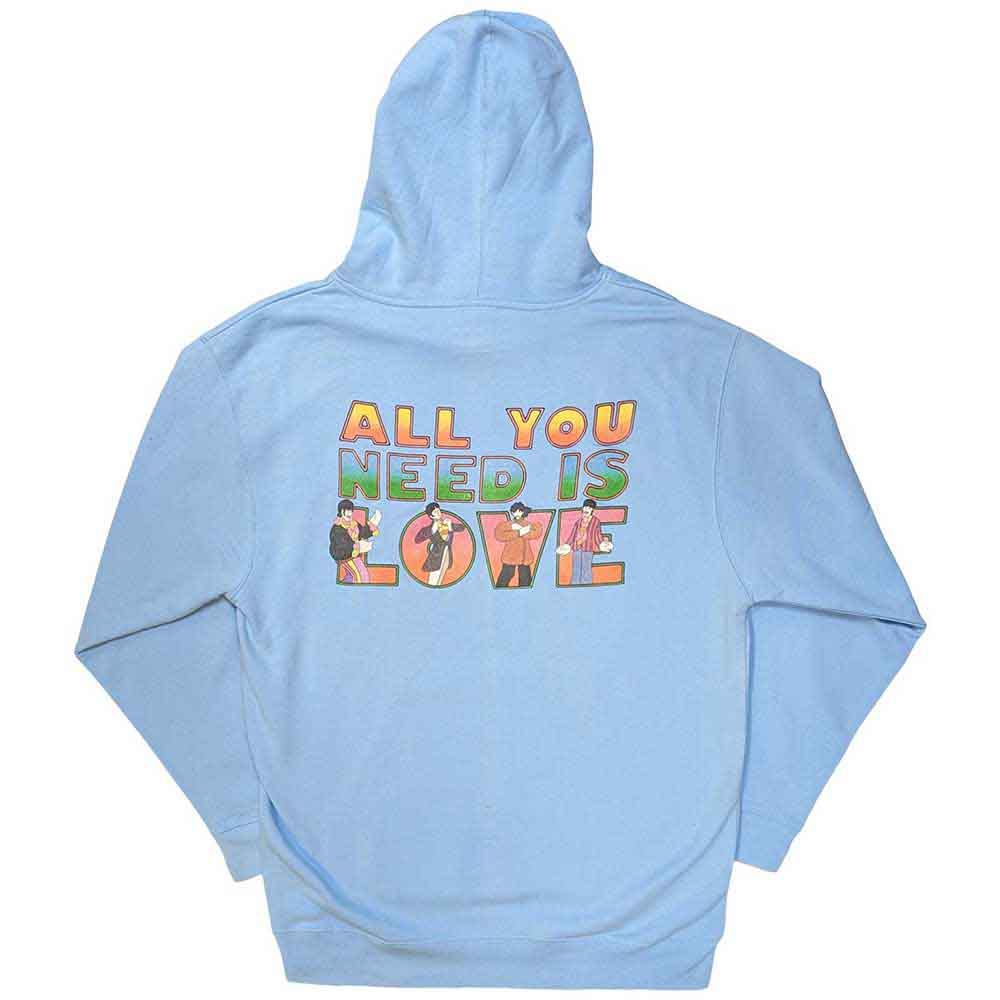 The Beatles Unisex Pullover Hoodie: All You Need Is Love (Light Blue) (Back Print)
