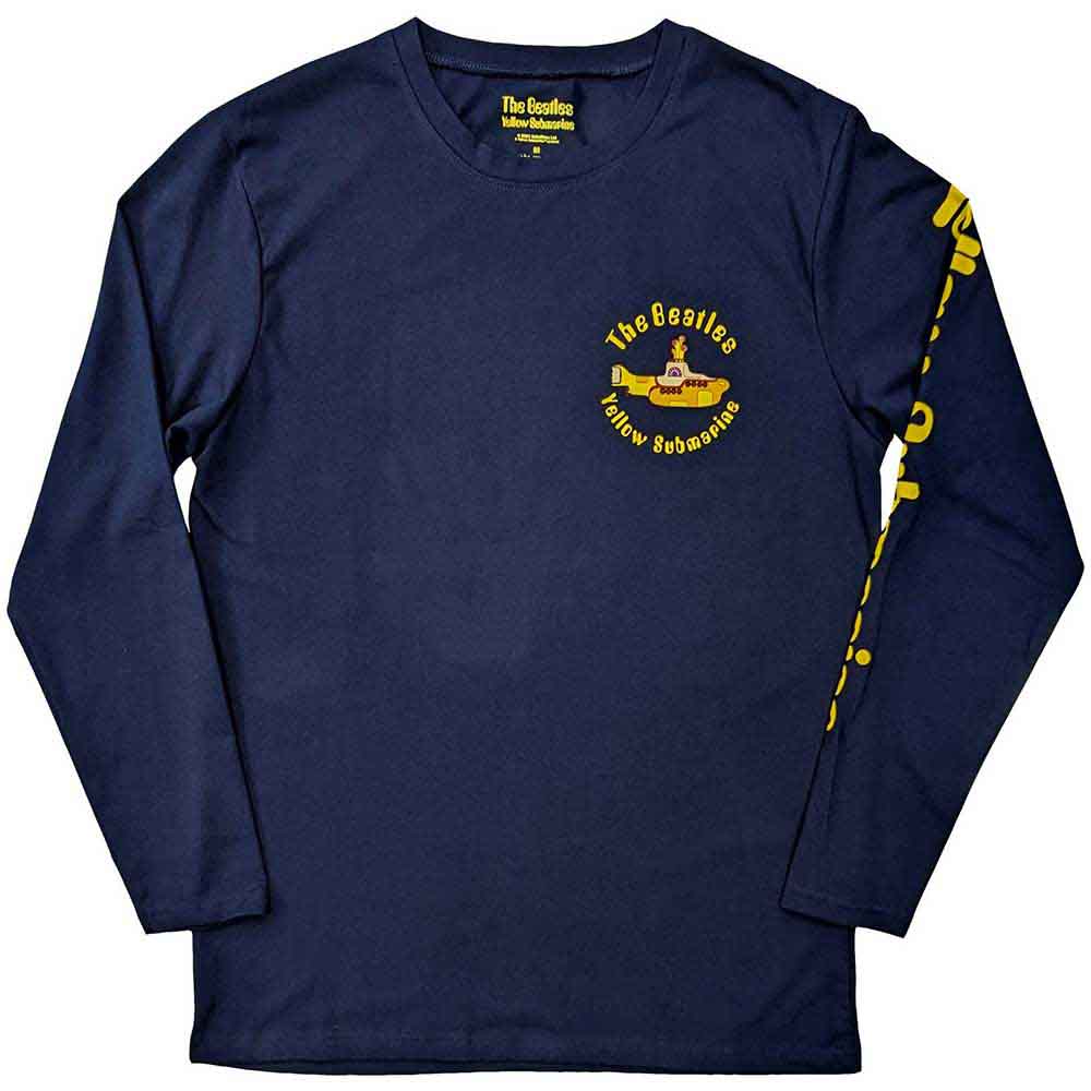 The Beatles Unisex Long Sleeve T-Shirt: Yellow Submarine Band (Navy Blue) (Back & Sleeve Print)
